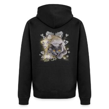 Seelenkatze Shirt - Katzen Shirt - Unisex Premium Bio Zip Hoodie - Schwarz - Hinten - Nico (187cm)