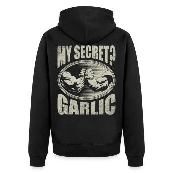Mon secret? Bras de fer à l'ail - Veste à capuche bio Premium Unisexe - noir - Dos - Nico (187cm)