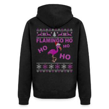 Flamingo Ho Ho Ho - Ugly Christmas Geschenk - Unisex Premium Bio Zip Hoodie - Schwarz - Hinten - Nico (187cm)