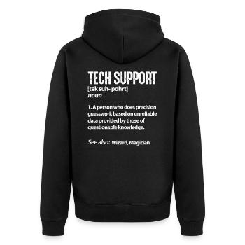 Technischer Support - Unisex Premium Bio Zip Hoodie - Schwarz - Hinten - Nico (187cm)
