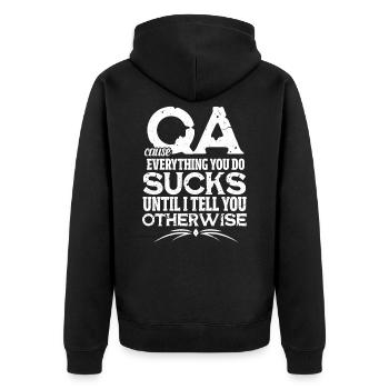 QA programmer code coder informatics gift - Unisex Premium Organic Zip Hoodie - black - Back - Nico (187cm)