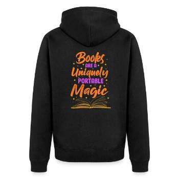 Lesen - Unisex Premium Bio Zip Hoodie - Schwarz - Hinten - Nico (187cm)