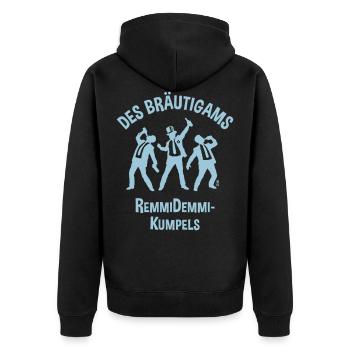 Des Bräutigams Remmidemmi-Kumpels (JGA Team / B) - Unisex Premium Bio Zip Hoodie - Schwarz - Hinten - Nico (187cm)