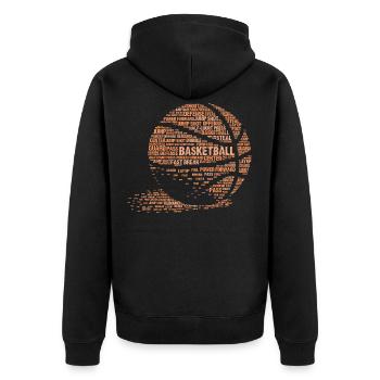 Basketball Typografie Kalligramm-Stil - Unisex Premium Bio Zip Hoodie - Schwarz - Hinten - Nico (187cm)