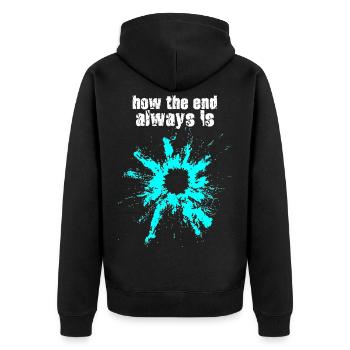 wie das ende immer ist ... - Unisex Premium Bio Zip Hoodie - Schwarz - Hinten - Nico (187cm)