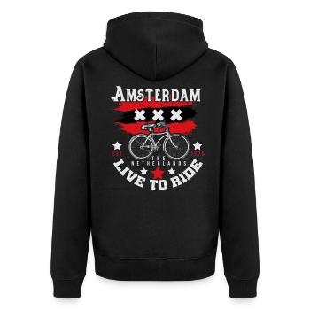 T-shirt Amsterdam Hollande souvenir vélo hollandais - Veste à capuche bio Premium Unisexe - noir - Dos - Nico (187cm)