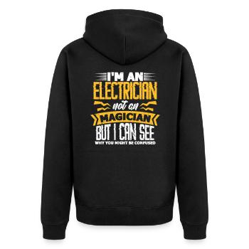 Elektriker - Unisex Premium Bio Zip Hoodie - Schwarz - Hinten - Nico (187cm)