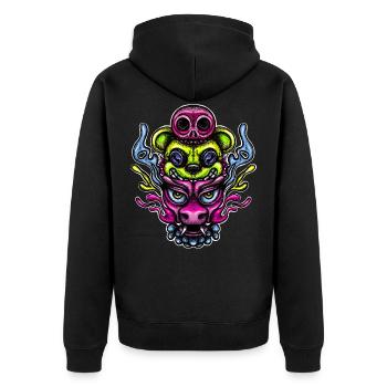 Couleur dragon, ours et skully - Veste à capuche bio Premium Unisexe - noir - Dos - Nico (187cm)