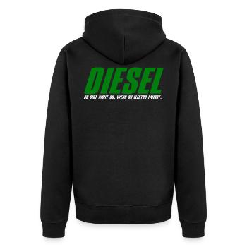 DIESEL, GESCHENK - Unisex Premium Bio Zip Hoodie - Schwarz - Hinten - Nico (187cm)