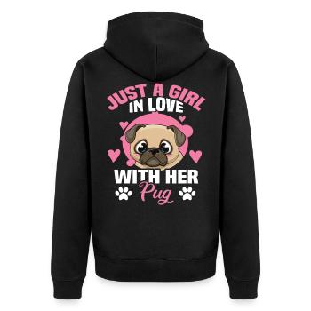 Just a girl in love with her pug Mops Hunderasse - Unisex Premium Bio Zip Hoodie - Schwarz - Hinten - Nico (187cm)