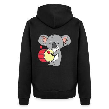 Koala - mit Trommel - Unisex Premium Bio Zip Hoodie - Schwarz - Hinten - Nico (187cm)