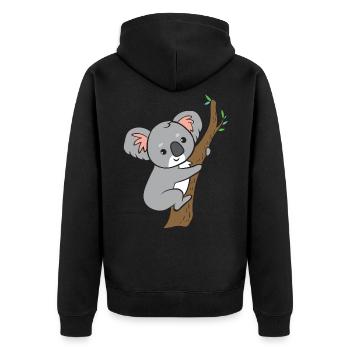 Koala - auf Baum - Unisex Premium Bio Zip Hoodie - Schwarz - Hinten - Nico (187cm)