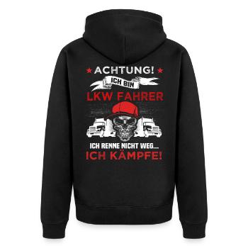 Achtung ich bin LKW Fahrer ich renne nicht weg ich - Unisex Premium Bio Zip Hoodie - Schwarz - Hinten - Nico (187cm)