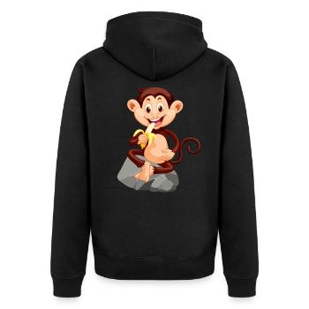 Affe mit Banane süßes Äffchen - Unisex Premium Bio Zip Hoodie - Schwarz - Hinten - Nico (187cm)