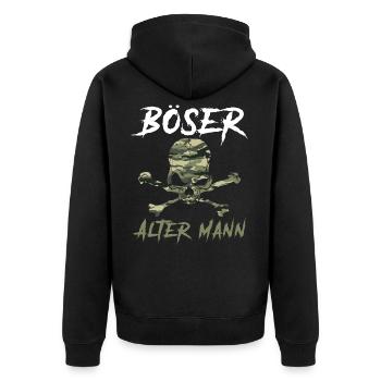 Böser alter Mann Camouflage Tarnmuster Totenkopf - Unisex Premium Bio Zip Hoodie - Schwarz - Hinten - Nico (187cm)