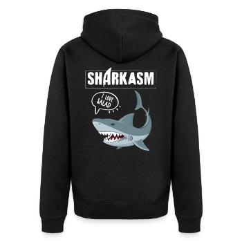 Sharkasm lustiges Sarkasmus und Hai Vegetarier - Unisex Premium Bio Zip Hoodie - Schwarz - Hinten - Nico (187cm)