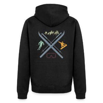 Ski und Snowboard Symbole Wintersport Liebhaber - Unisex Premium Bio Zip Hoodie - Schwarz - Hinten - Nico (187cm)