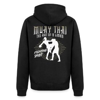 Muay Thai Fighting Spirit Kämpfer Geschenk - Unisex Premium Bio Zip Hoodie - Schwarz - Hinten - Nico (187cm)