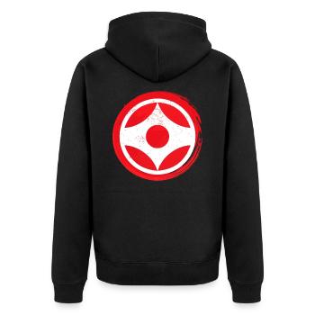 Karate Kyokushin logo - Unisex Premium Organic Zip Hoodie - black - Back - Nico (187cm)