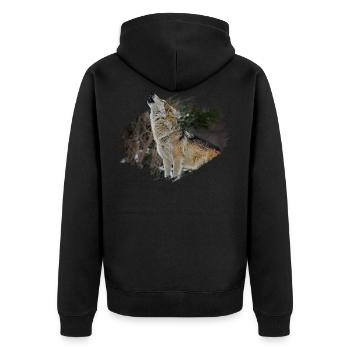 wolf - Unisex Premium Organic Zip Hoodie - black - Back - Nico (187cm)