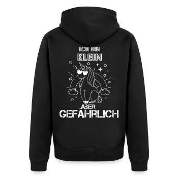 Ich bin klein aber gefährlich Geschenk - Unisex Premium Bio Zip Hoodie - Schwarz - Hinten - Nico (187cm)