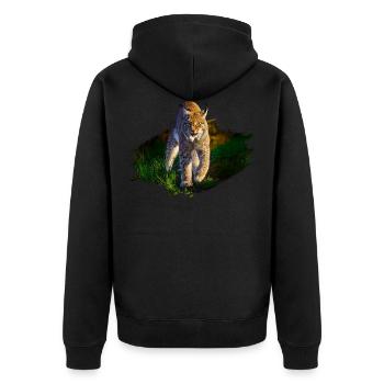 lynx - Unisex Premium Organic Zip Hoodie - black - Back - Nico (187cm)