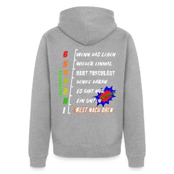 Motorrad Gangschaltung - Motivation - Unisex Premium Bio Zip Hoodie - Grau meliert - Hinten - Nico (187cm)