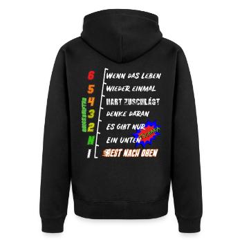 Motorrad Gangschaltung - Motivation - Unisex Premium Bio Zip Hoodie - Schwarz - Hinten - Nico (187cm)