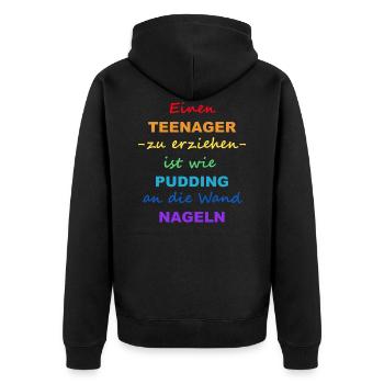 Einen Teenager zu erziehen | bunt - Unisex Premium Bio Zip Hoodie - Schwarz - Hinten - Nico (187cm)