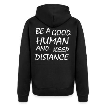 Social Distancing - Unisex Premium Bio Zip Hoodie - Schwarz - Hinten - Nico (187cm)