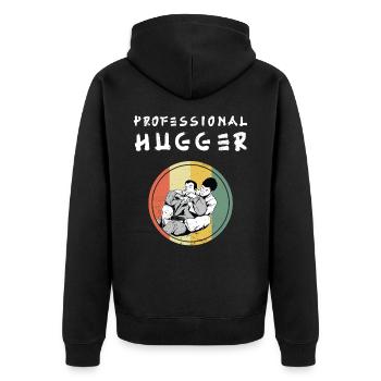Brazilian Jiu-Jitsu Professional Hugger - Unisex Premium Bio Zip Hoodie - Schwarz - Hinten - Nico (187cm)