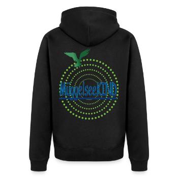 MueggelseeKind - Unisex Premium Bio Zip Hoodie - Schwarz - Hinten - Nico (187cm)