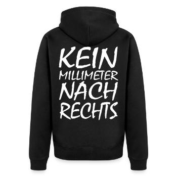 kein millimeter nach rechts - Unisex Premium Bio Zip Hoodie - Schwarz - Hinten - Nico (187cm)
