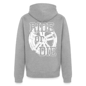 2reborn RIDE OR DIE REIFEN FELGE CAR Auto wh - Unisex Premium Bio Zip Hoodie - Grau meliert - Hinten - Nico (187cm)