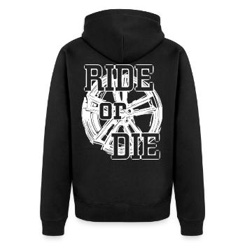 2reborn RIDE OR DIE REIFEN FELGE CAR Auto wh - Unisex Premium Bio Zip Hoodie - Schwarz - Hinten - Nico (187cm)