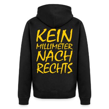 kein millimeter nach rechts - Unisex Premium Bio Zip Hoodie - Schwarz - Hinten - Nico (187cm)