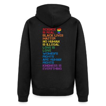Science Is Real Black Lives Matter LGBT BLM Fist - Unisex Premium Organic Zip Hoodie - black - Back - Nico (187cm)