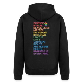 BLM Wissenschaft ist echt schwarz lebt Materie LGBT Stolz - Unisex Premium Bio Zip Hoodie - Schwarz - Hinten - Nico (187cm)