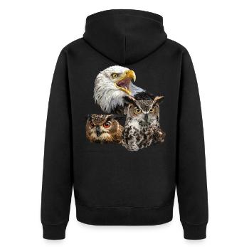 Amerikanischer Pigargo und Eulen - Unisex Premium Bio Zip Hoodie - Schwarz - Hinten - Nico (187cm)