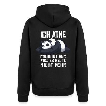 Ich Atme Produktiver Wird Es Heute Nicht - Unisex Premium Bio Zip Hoodie - Schwarz - Hinten - Nico (187cm)