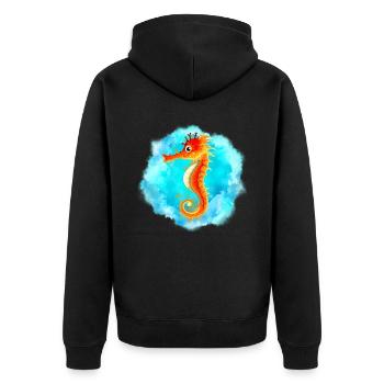 Seepferd - Unisex Premium Bio Zip Hoodie - Schwarz - Hinten - Nico (187cm)