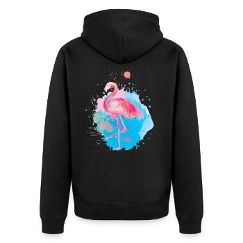 Flamingo Pink Rosa - Unisex Premium Bio Zip Hoodie - Schwarz - Hinten - Nico (187cm)