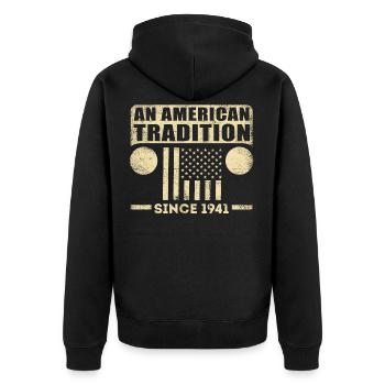 jeep Vintage - Une tradition américaine depuis 1941 - Veste à capuche bio Premium Unisexe - noir - Dos - Nico (187cm)