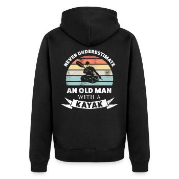 Alter Mann mit Kajak | Kajak Geschenk Männer - Unisex Premium Bio Zip Hoodie - Schwarz - Hinten - Nico (187cm)