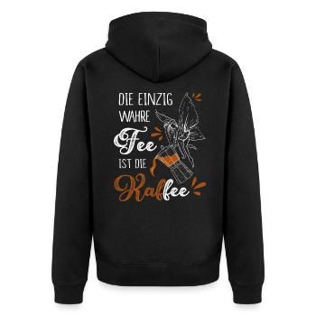 Die Einzig Wahre Fee Ist Die Kaffee - Unisex Premium Bio Zip Hoodie - Schwarz - Hinten - Nico (187cm)