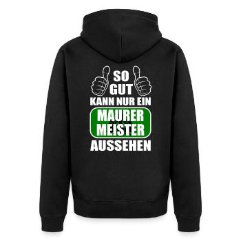 Maurermeister Geschenk Meisterprüfung bestanden - Unisex Premium Bio Zip Hoodie - Schwarz - Hinten - Nico (187cm)