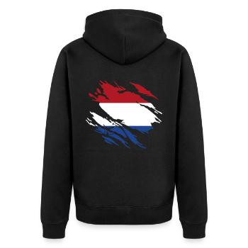 Niederlande Flagge - Unisex Premium Bio Zip Hoodie - Schwarz - Hinten - Nico (187cm)