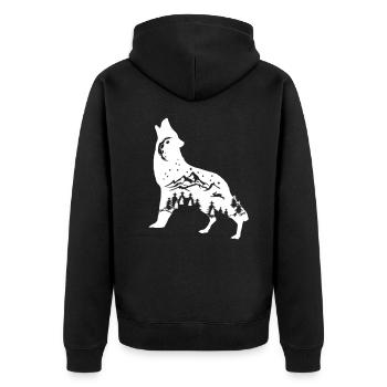 wolf - Unisex Premium Organic Zip Hoodie - black - Back - Nico (187cm)