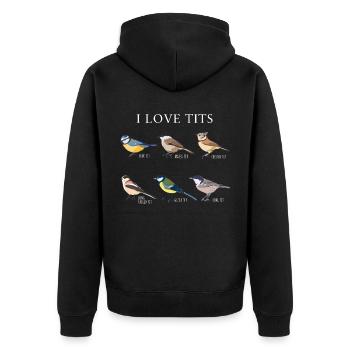 Funny "I love tits" Bird watching Gift - Unisex Premium Organic Zip Hoodie - black - Back - Nico (187cm)