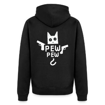 Pew Pew Cat Meme cat - Unisex Premium Organic Zip Hoodie - black - Back - Nico (187cm)